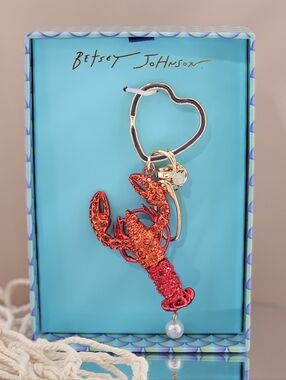Betsey Johnson Lobster Keychain Key Fob Bag Charm Nautical Crystal Vacation Gift